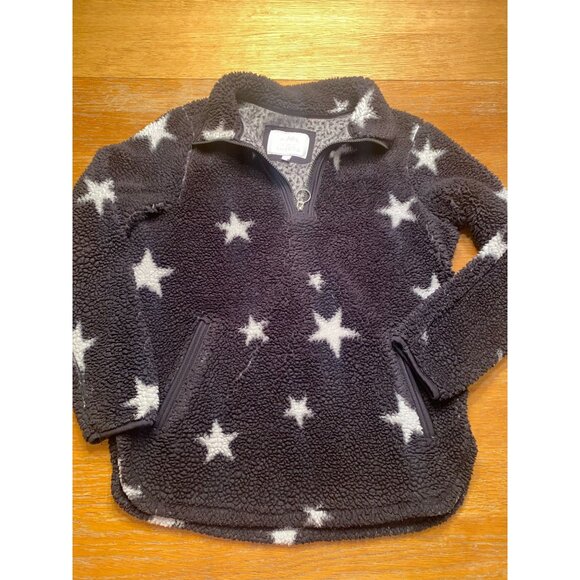 Sherpa Fleece Star Pattern Pullover Jacket With Zipper Pockets & High Collar - Picture 1 of 6